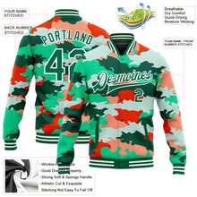 Laden Sie das Bild in den Galerie-Viewer, Custom Camo Kelly Green-White Fluorescent Camouflage 3D Bomber Full-Snap Varsity Letterman Salute To Service Jacket
