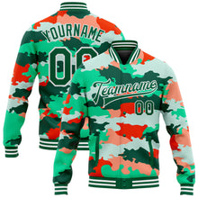 Laden Sie das Bild in den Galerie-Viewer, Custom Camo Kelly Green-White Fluorescent Camouflage 3D Bomber Full-Snap Varsity Letterman Salute To Service Jacket
