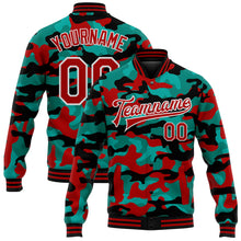 Laden Sie das Bild in den Galerie-Viewer, Custom Camo Red-White Fluorescent Camouflage 3D Bomber Full-Snap Varsity Letterman Salute To Service Jacket
