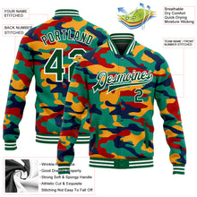 Laden Sie das Bild in den Galerie-Viewer, Custom Camo Kelly Green-White Fluorescent Camouflage 3D Bomber Full-Snap Varsity Letterman Salute To Service Jacket
