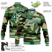 Laden Sie das Bild in den Galerie-Viewer, Custom Camo Kelly Green-White Geometric Camouflage 3D Bomber Full-Snap Varsity Letterman Salute To Service Jacket
