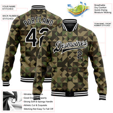 Charger l&#39;image dans la galerie, Custom Camo Black-White Geometric Camouflage 3D Bomber Full-Snap Varsity Letterman Salute To Service Jacket
