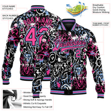 Charger l&#39;image dans la galerie, Custom Graffiti Pattern Pink-Light Blue Abstract Grunge Art 3D Bomber Full-Snap Varsity Letterman Jacket
