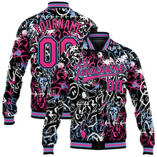 Charger l&#39;image dans la galerie, Custom Graffiti Pattern Pink-Light Blue Abstract Grunge Art 3D Bomber Full-Snap Varsity Letterman Jacket
