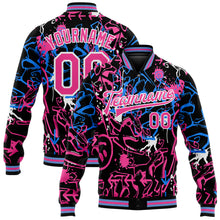 Charger l&#39;image dans la galerie, Custom Graffiti Pattern Pink-White Abstract Grunge Art 3D Bomber Full-Snap Varsity Letterman Jacket
