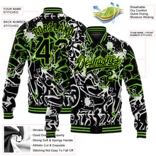 Load image into Gallery viewer, Custom Graffiti Pattern Black-Neon Green Abstract Grunge Art 3D Bomber Full-Snap Varsity Letterman Jacket
