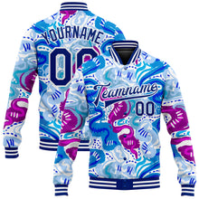 Load image into Gallery viewer, Custom Graffiti Pattern Royal-White Abstract Hand Drawn 3D Bomber Full-Snap Varsity Letterman Jacket
