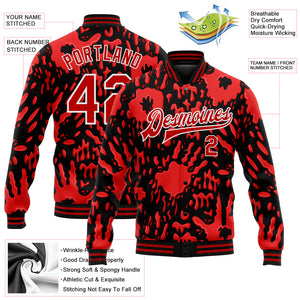 Custom Graffiti Pattern Red-White Hand Painted Blood Handprint 3D Bomber Full-Snap Varsity Letterman Jacket