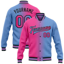 Charger l&#39;image dans la galerie, Custom Light Blue Pink-Black Bomber Full-Snap Varsity Letterman Gradient Fashion Jacket
