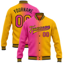 Load image into Gallery viewer, Custom Gold Pink-Black Bomber Full-Snap Varsity Letterman Gradient Fashion Jacket
