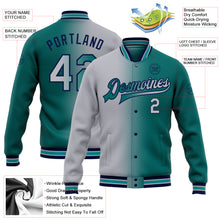 Charger l&#39;image dans la galerie, Custom Teal Gray-Navy Bomber Full-Snap Varsity Letterman Gradient Fashion Jacket
