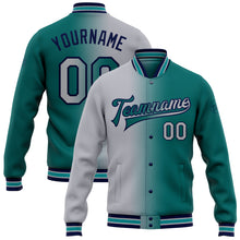 Charger l&#39;image dans la galerie, Custom Teal Gray-Navy Bomber Full-Snap Varsity Letterman Gradient Fashion Jacket
