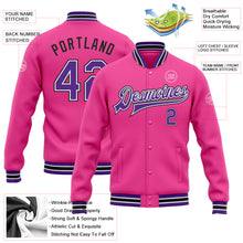 Charger l&#39;image dans la galerie, Custom Pink Purple-Black Bomber Full-Snap Varsity Letterman Jacket
