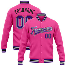 Charger l&#39;image dans la galerie, Custom Pink Purple-Black Bomber Full-Snap Varsity Letterman Jacket
