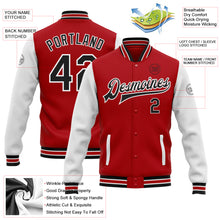 Charger l&#39;image dans la galerie, Custom Red Black-White Bomber Full-Snap Varsity Letterman Two Tone Jacket
