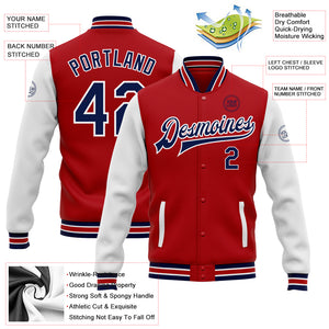 Custom Red Navy-White Bomber Full-Snap Varsity Letterman Two Tone Jacket