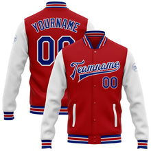 Charger l&#39;image dans la galerie, Custom Red Royal-White Bomber Full-Snap Varsity Letterman Two Tone Jacket
