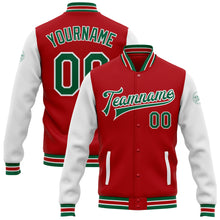 Charger l&#39;image dans la galerie, Custom Red Kelly Green-White Bomber Full-Snap Varsity Letterman Two Tone Jacket
