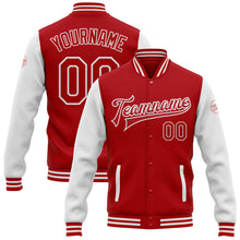 Загрузить изображение в средство просмотра галереи, Custom Red White Bomber Full-Snap Varsity Letterman Two Tone Jacket
