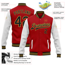 Charger l&#39;image dans la galerie, Custom Red Black-Old Gold Bomber Full-Snap Varsity Letterman Two Tone Jacket
