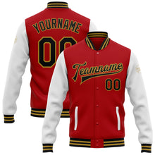 Charger l&#39;image dans la galerie, Custom Red Black-Old Gold Bomber Full-Snap Varsity Letterman Two Tone Jacket
