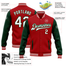 Load image into Gallery viewer, Custom Red White-Green Bomber Full-Snap Varsity Letterman Two Tone Jacket
