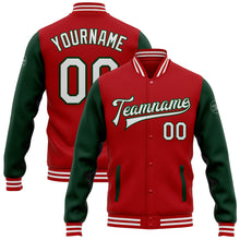 Load image into Gallery viewer, Custom Red White-Green Bomber Full-Snap Varsity Letterman Two Tone Jacket
