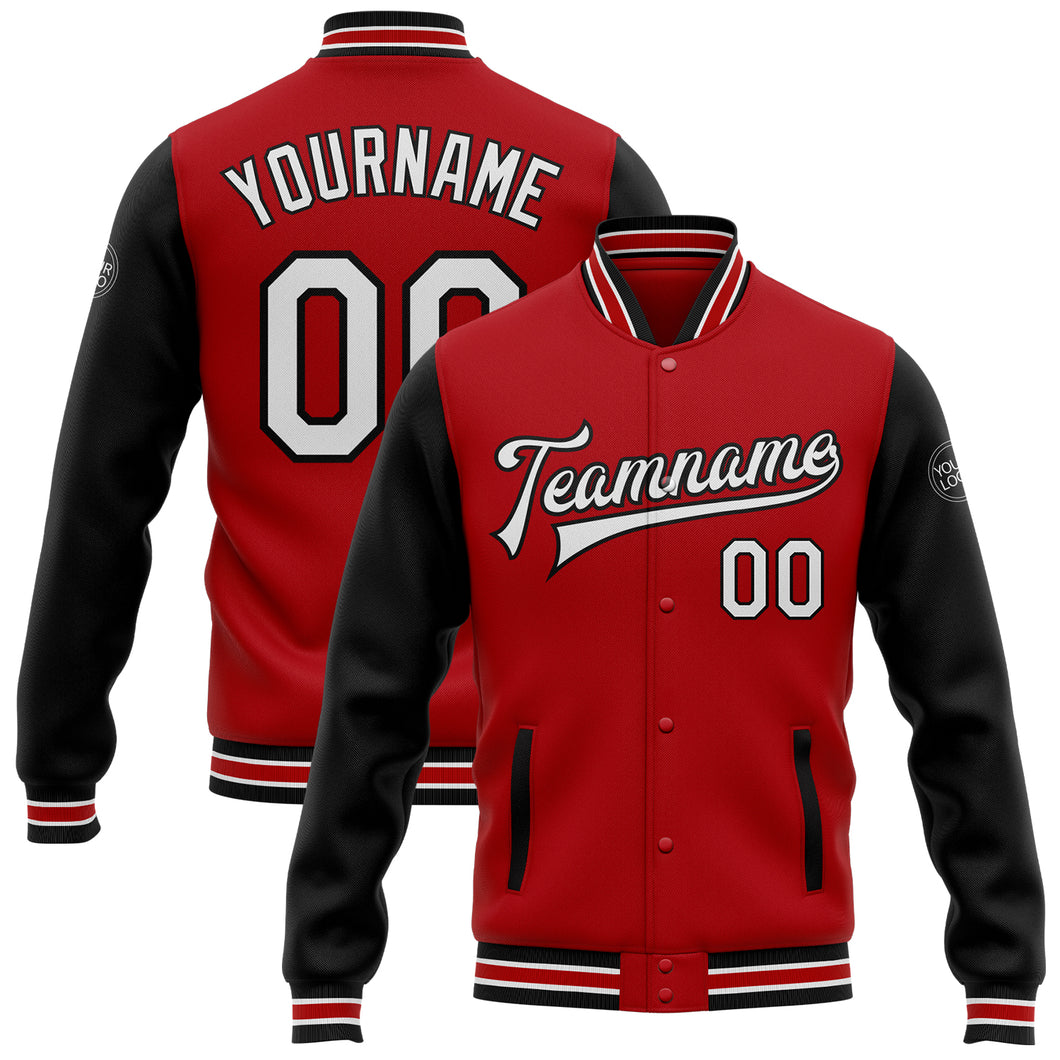 Custom Red White-Black Bomber Full-Snap Varsity Letterman Two Tone Jacket