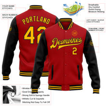 Load image into Gallery viewer, Custom Red Gold-Black Bomber Full-Snap Varsity Letterman Two Tone Jacket
