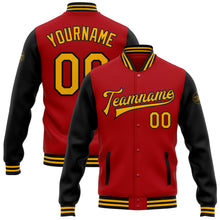 Load image into Gallery viewer, Custom Red Gold-Black Bomber Full-Snap Varsity Letterman Two Tone Jacket
