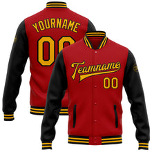 Загрузить изображение в средство просмотра галереи, Custom Red Gold-Black Bomber Full-Snap Varsity Letterman Two Tone Jacket
