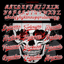 Charger l&#39;image dans la galerie, Custom Black Red-White Skull With Roses 3D Bomber Full-Snap Varsity Letterman Jacket
