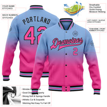 Charger l&#39;image dans la galerie, Custom Light Blue Pink-Black Bomber Full-Snap Varsity Letterman Fade Fashion Jacket
