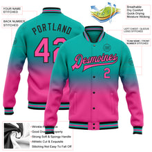 Charger l&#39;image dans la galerie, Custom Aqua Pink-Black Bomber Full-Snap Varsity Letterman Fade Fashion Jacket
