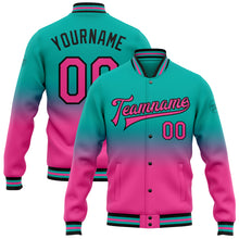 Charger l&#39;image dans la galerie, Custom Aqua Pink-Black Bomber Full-Snap Varsity Letterman Fade Fashion Jacket
