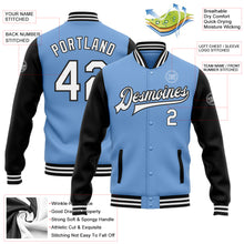 Charger l&#39;image dans la galerie, Custom Light Blue White-Black Bomber Full-Snap Varsity Letterman Two Tone Jacket
