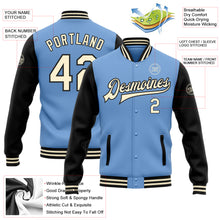 Charger l&#39;image dans la galerie, Custom Light Blue Cream-Black Bomber Full-Snap Varsity Letterman Two Tone Jacket
