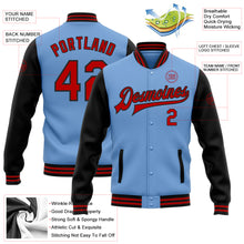 Charger l&#39;image dans la galerie, Custom Light Blue Red-Black Bomber Full-Snap Varsity Letterman Two Tone Jacket
