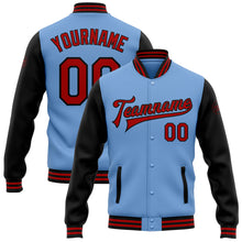 Charger l&#39;image dans la galerie, Custom Light Blue Red-Black Bomber Full-Snap Varsity Letterman Two Tone Jacket
