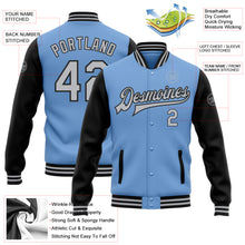 Charger l&#39;image dans la galerie, Custom Light Blue Gray-Black Bomber Full-Snap Varsity Letterman Two Tone Jacket
