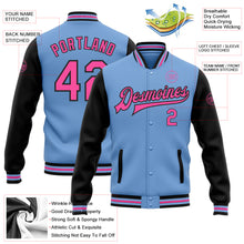 Charger l&#39;image dans la galerie, Custom Light Blue Pink-Black Bomber Full-Snap Varsity Letterman Two Tone Jacket
