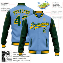 Charger l&#39;image dans la galerie, Custom Light Blue Green-Gold Bomber Full-Snap Varsity Letterman Two Tone Jacket
