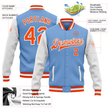 Загрузить изображение в средство просмотра галереи, Custom Light Blue Orange-White Bomber Full-Snap Varsity Letterman Two Tone Jacket
