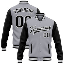 Charger l&#39;image dans la galerie, Custom Gray Black-White Bomber Full-Snap Varsity Letterman Two Tone Jacket
