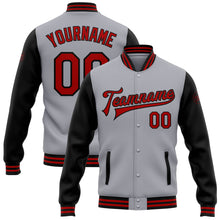 Charger l&#39;image dans la galerie, Custom Gray Red-Black Bomber Full-Snap Varsity Letterman Two Tone Jacket
