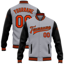 Charger l&#39;image dans la galerie, Custom Gray Orange-Black Bomber Full-Snap Varsity Letterman Two Tone Jacket
