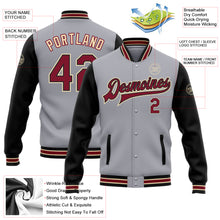 Load image into Gallery viewer, Custom Gray Crimson Black-City Cream Bomber Full-Snap Varsity Letterman Two Tone Jacket
