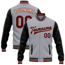 Load image into Gallery viewer, Custom Gray Crimson Black-City Cream Bomber Full-Snap Varsity Letterman Two Tone Jacket
