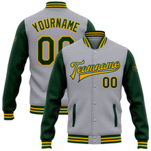 Load image into Gallery viewer, Custom Gray Green-Gold Bomber Full-Snap Varsity Letterman Two Tone Jacket
