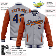 Charger l&#39;image dans la galerie, Custom Gray Navy-Texas Orange Bomber Full-Snap Varsity Letterman Two Tone Jacket
